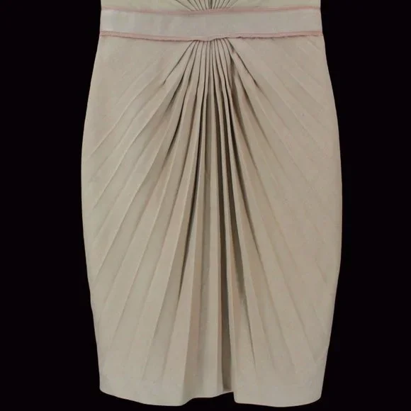 Ted Baker London Dress Radiant Accordion Pleated Sleeveless Sheath Khaki/Camel - Picture 4 of 8